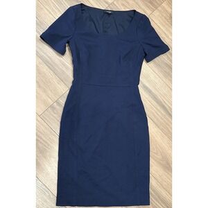 Claudia Starter Navy Dress Classic, Side Zip, Short Sleeve, Scoop Neck, Sz 36/Sm